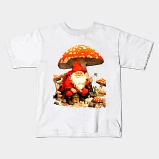 Santa: Santa is a Mushroom (Amanita Muscaria Mushroom) on a light (Knocked Out) background Kids T-Shirt